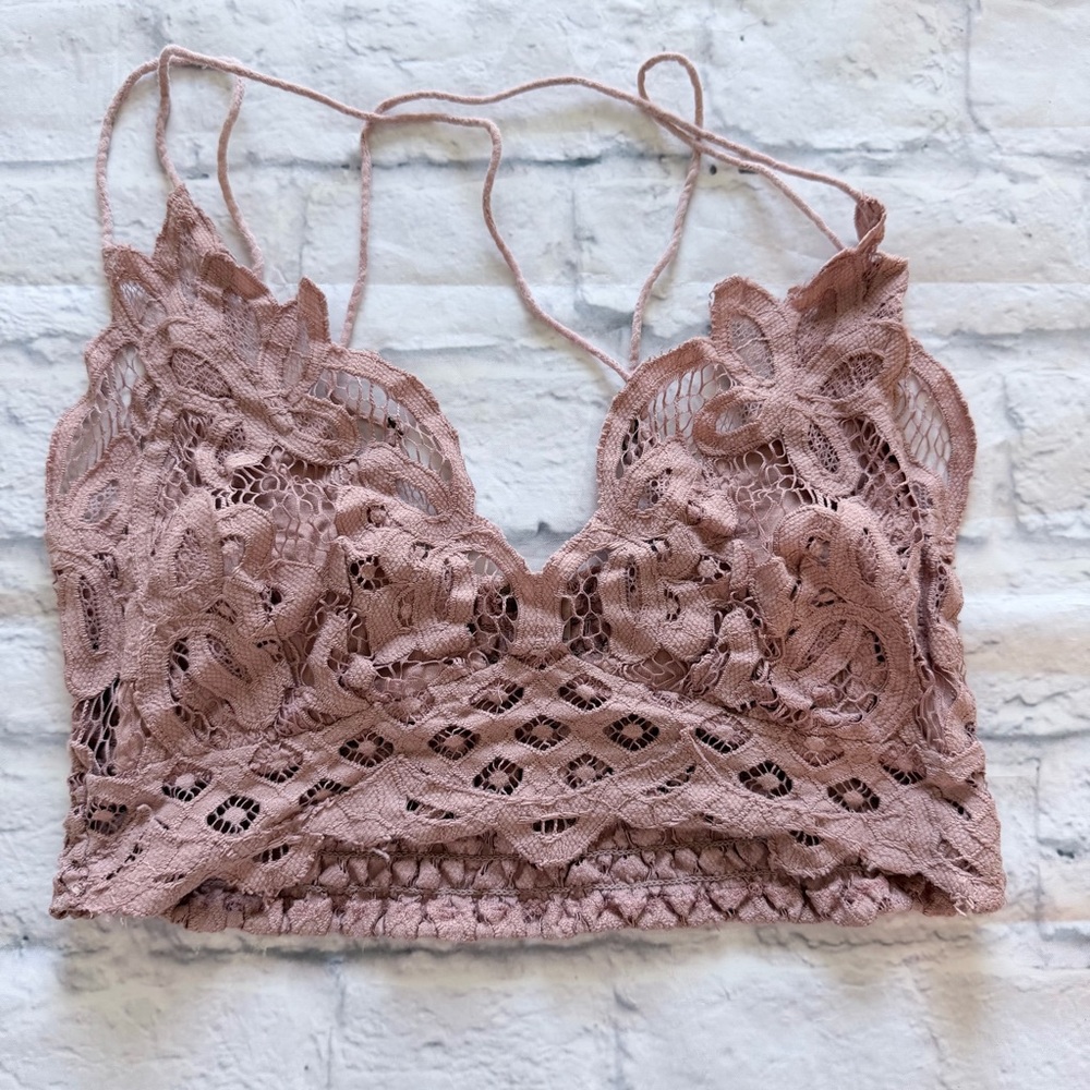 Free People Adella Lace Bralette M | Dusty Rose Crochet
